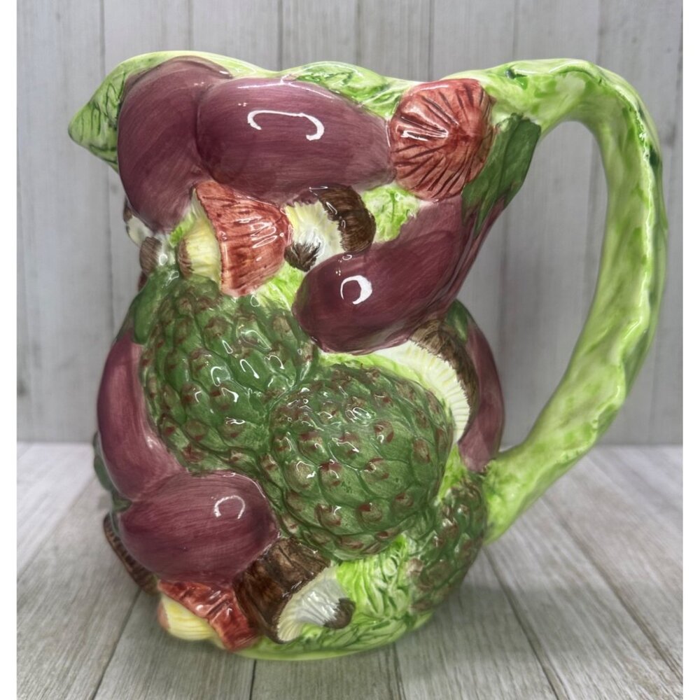 Vintage World Bazaar Majolica Style Pitcher Ceramic Embossed Vegetable 7" Tall